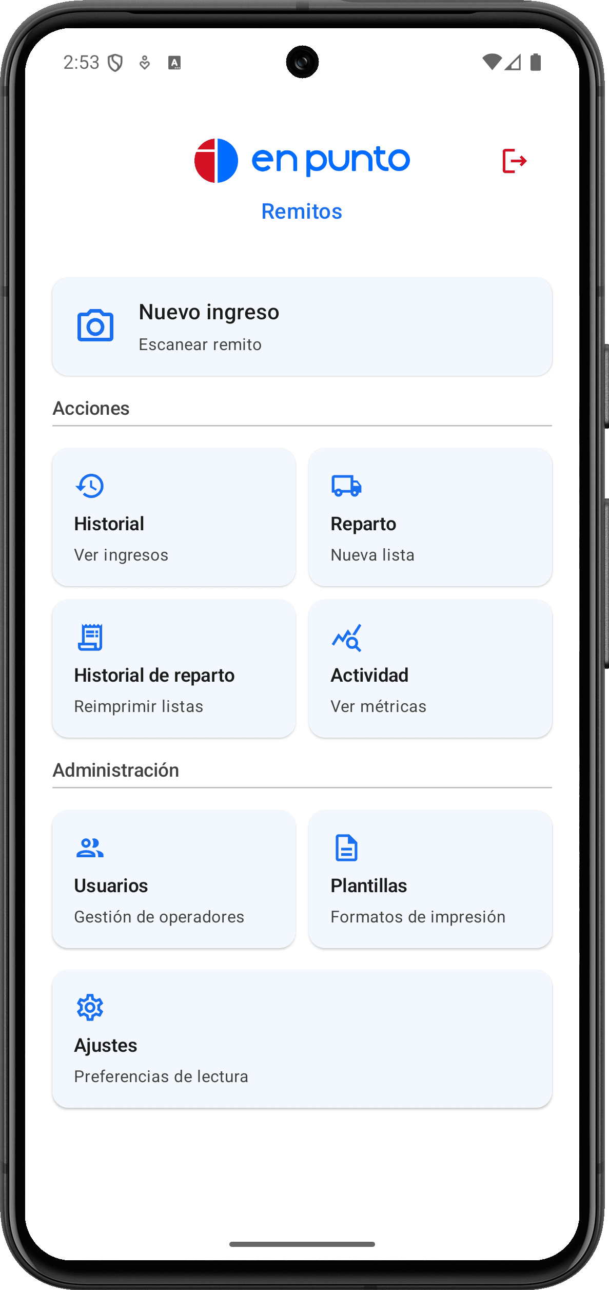 Vista del dashboard de la aplicación En Punto